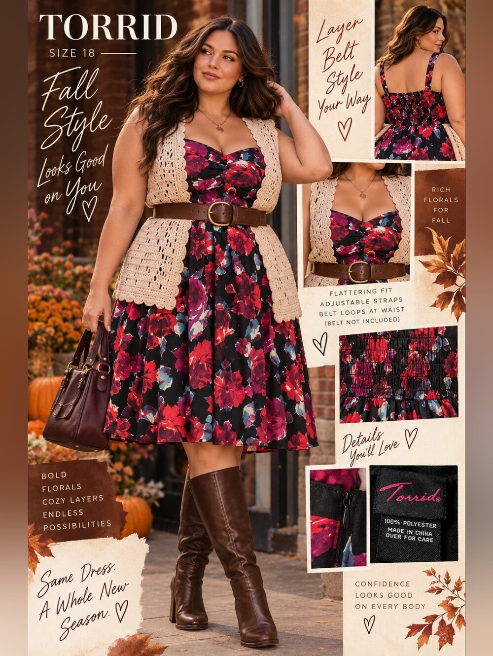 Torrid Size 18 Black Floral Fit & Flare Dress Sweetheart Bust Belt Loops